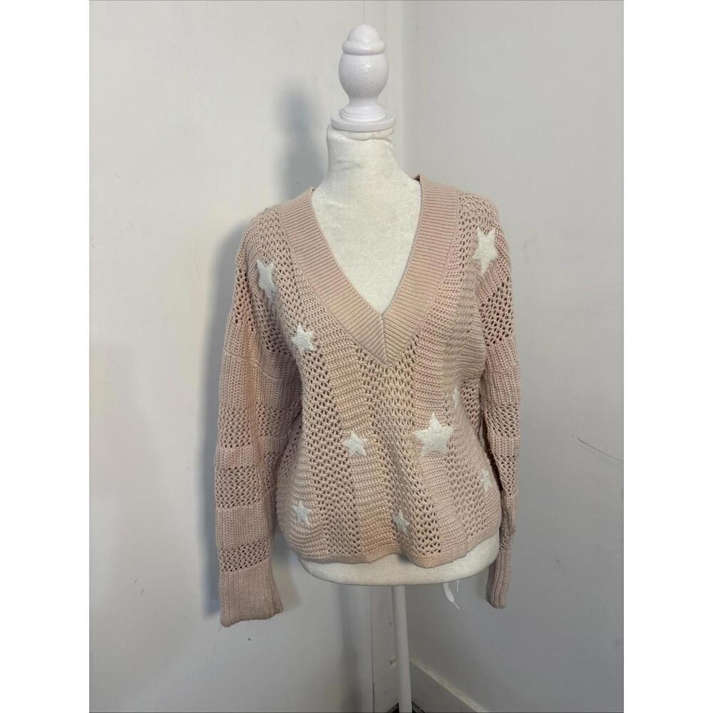 Express Women XS Cropped Sweater Pullover Crochet Light Pink